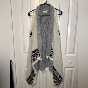 Entro Boho Tribal Open Front Cardigan Shawl Aztec Geometric Cozy Knit